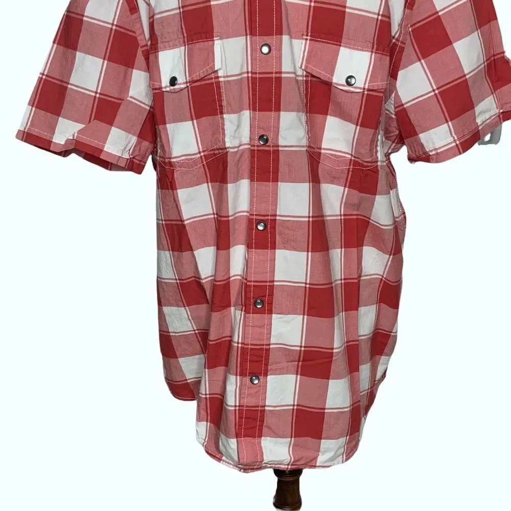EXPRESS Men’s Size XL Cotton Fitted Plaid Snap Front Shirt Red And White Check - Picture 5 of 9